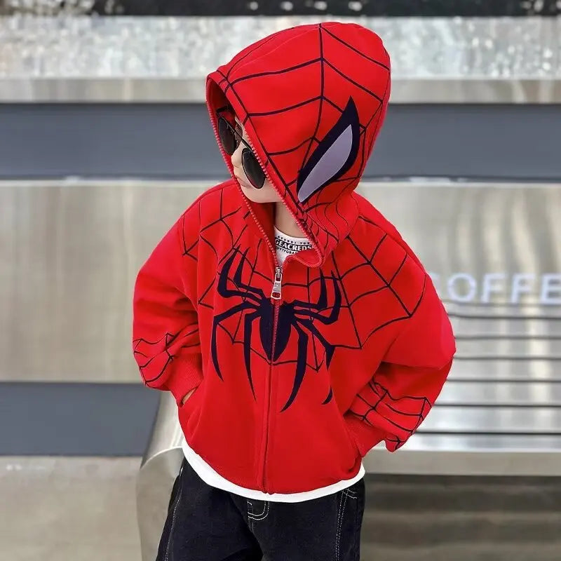 Spiderman Jacket Spring Children unisex Hooded Sweatshirt Cartoon Zipper Coats Kids Clothing Outdoors Keep Casual Outerwear