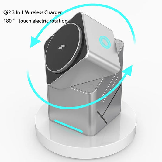 Qi2 3 in 1 Magsafe Wireless Chargers Station for iPhone & Samsung Magnetic Charging Dock for Apple Watch Charger