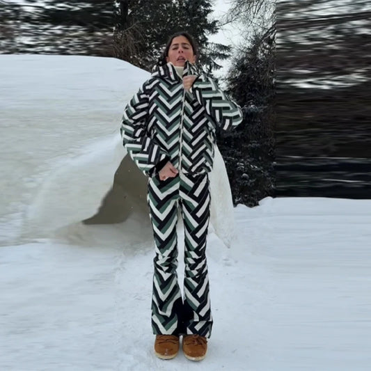Women's Trendy Camouflage Stripe Snow Sportwear Waterproof Ski Jumpsuit Warm Pant 2026 New Elegant Ski Hooded Thick Outwears