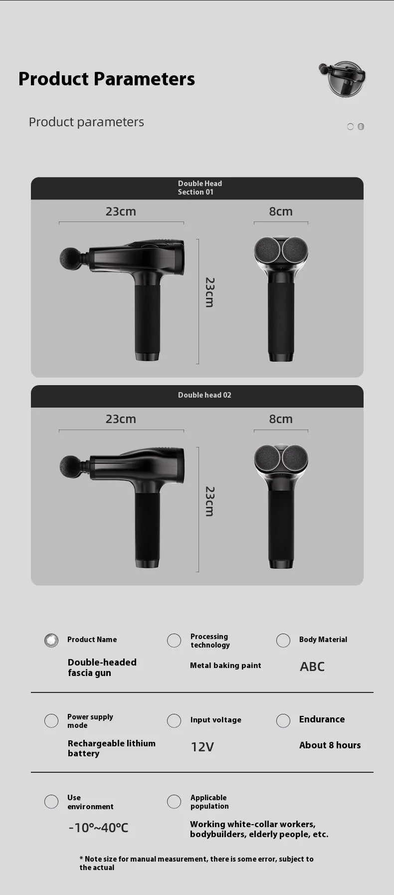 Dual head handheld muscle massage gun,deep tissue, relieves fatigue, used for office workers,elderly people,fitness enthusiasts