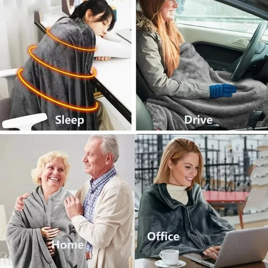 Coral Velvet Heating Blanket 3 Heated Level Fast Heating USB Heating Shawl Wearable Design 8 Heated Areas Heated Mat Home Use
