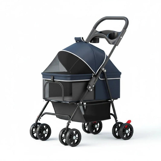 Foldable Pet Transport Cart Carrier for Small Dogs Cats Portable Rolling Travel Cart with Detachable Carrier Bag Oxford Cloth
