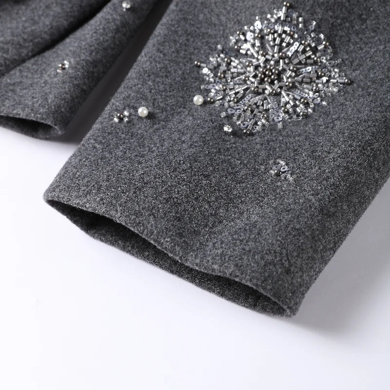 Casual Embroidery Beading Loose Women Coat Lapel Collar Bat Sleeve Solid Wool Blend Jacket 2026 New Lady Luxury Spring Outerwear