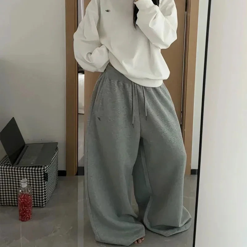 American Retro Hip-Hop Oversized Woman Black Casual Sweatpants Korean Streetwear Loose Jogging Pants High Waist Wide-Leg Pants