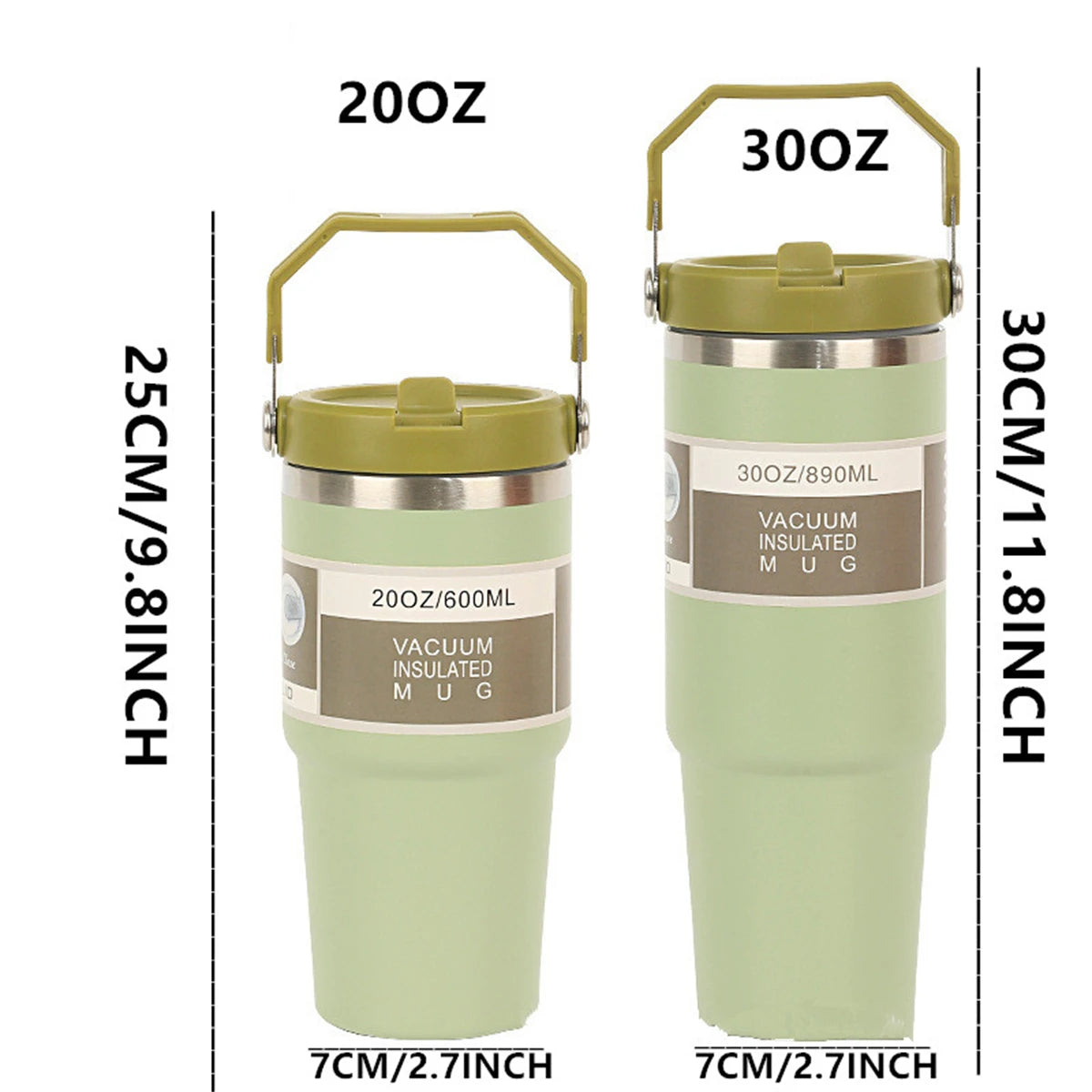 Vacuum Tumbler with Lid Stainless Steel Portable Water Bottle with Dazzling Handle Insulated Tumbler Tote Handle 20/30oZ