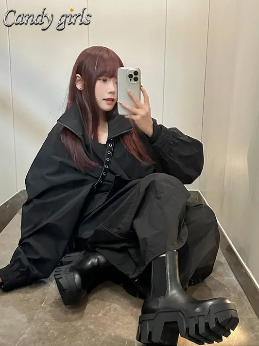 Retro Chelsea Mid-Calf for Women New round Toe Muffin Gear Platform Black Mid-Calf Length Motorcycle Boots