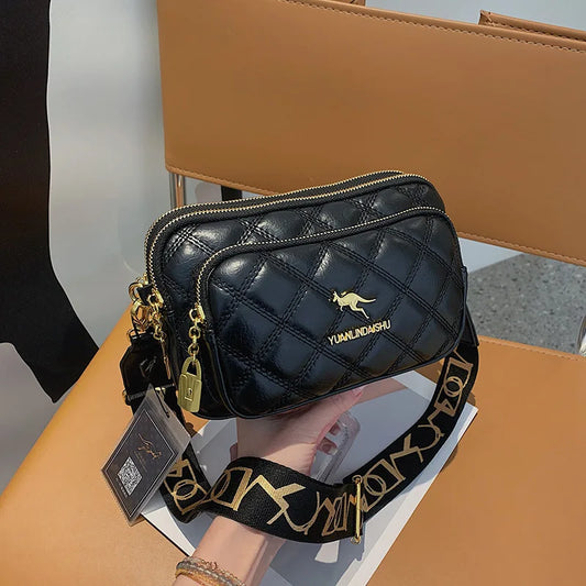 Argyle Pattern Simple Shoulder Bag, Multiple Pockets Crossbody Bags, Zipper Closure Women Leather Bag, Designer Bag, Purses