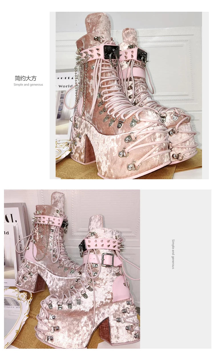 Lolita Punk Punk Shoes Round Head Ultra High Heels Sponge Cake Queen Shoes Sweet Princess Boots