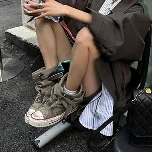 Women Canvas Sneakers Flats Designer Mid Calf Snow Boots Fashion Shoes Woman Trend New Punk Chelsea Boots Lady Shoes