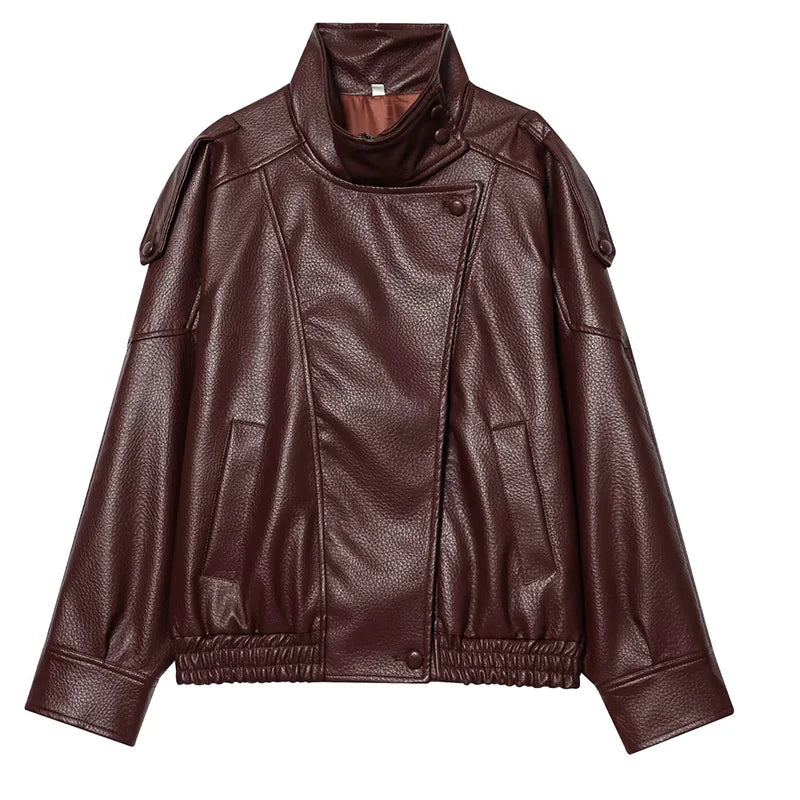 HXAO Black Jacket For Woman Outerwears Faux Leather Jacket Long Sleeve New In Coats And Jackets Zipper Bomber Motorcycle Jacket