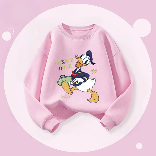 Donald Duck Print Kids Long Sleeved Tops Sweatshirts Autumn Clothing Children Simple Casual Round Collar Pullover Hoodie Disney