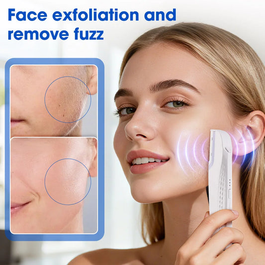 Electric Women Sonic Dermaplaning Razor Facial Exfoliation Hair Remover LED Face Fuzz Hair Scraper 6 Cutter Head Portable Shaver