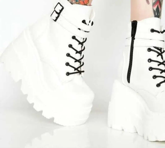 Winter Fashion High Platform Boots Leather High Wedges Ankle Boots Women Autumn Female Style High Heels Shoes for Woman Large