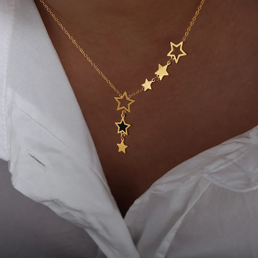Star Pendant Necklace for Women High Quality Stainless Steel Gold Plated Chain Black Acrylic Fashion Jewelry Accesories