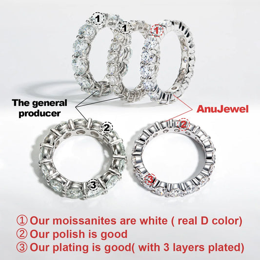 AnuJewel 4mm 5cttw D Color Moissanite Wedding Band Ring 925 Sterling Silver Eternity Band Rings For Women Jewelry Wholesale