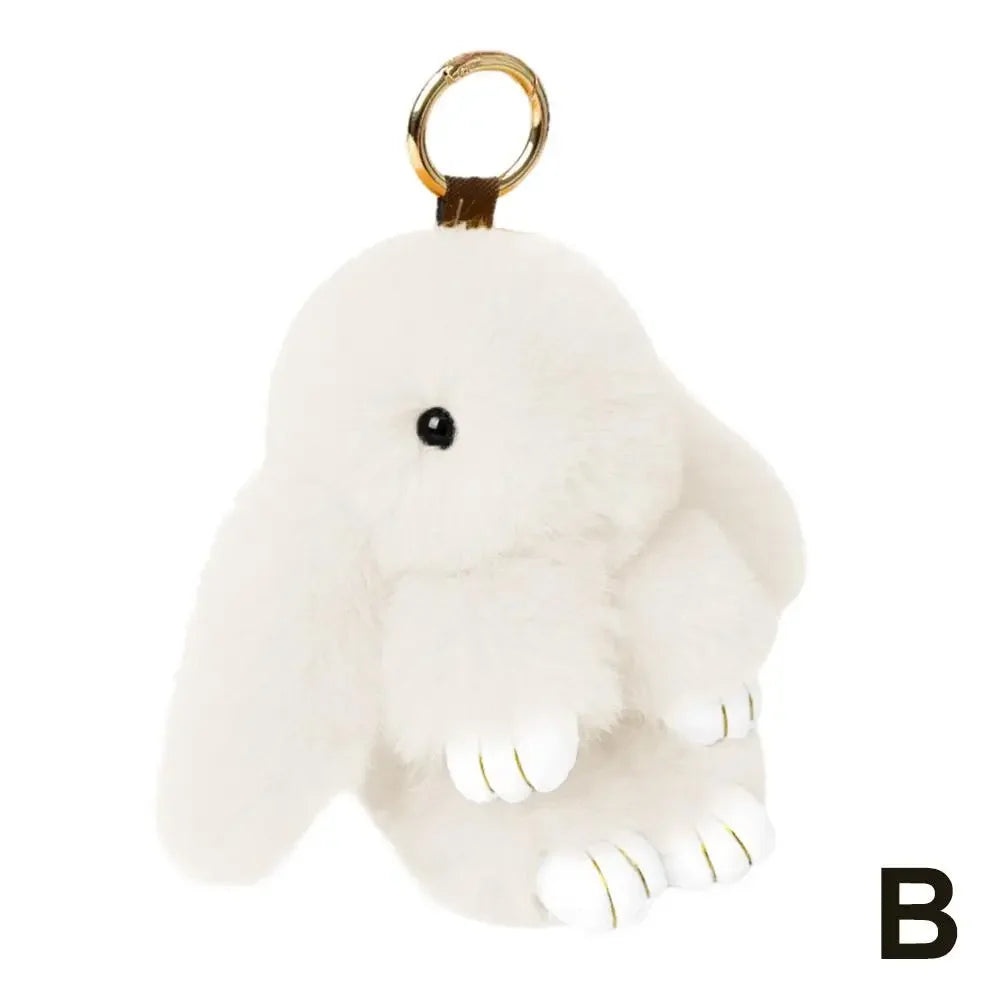 Cute Long Ear Bunny Keychain Real Mink Fur Rabbit Doll Charm Toys Ornament Keyring Jewelry Pompom Pendant Gifts Handbag Plu C9M0