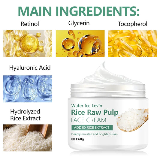 Rice Pulp Cream Hydrating and Nourishing Moisturizer Soothes,Anti Aging Remove Wrinkles Firming Pores Removing Acne Whitening