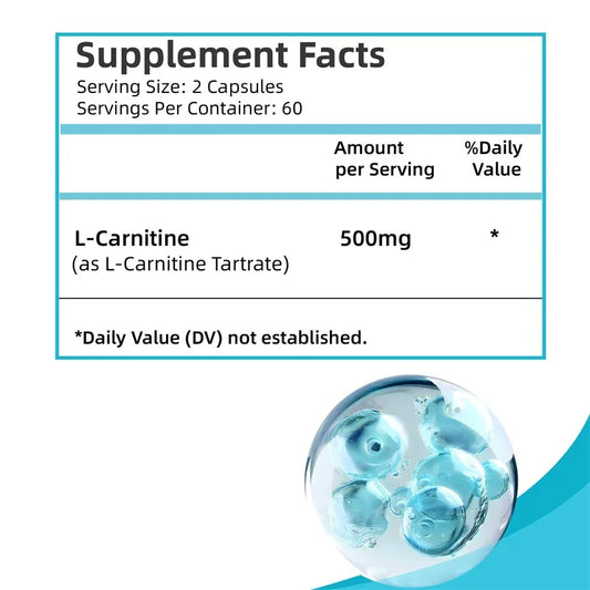 L-Carnitine Capsules 500mg- Weight Management,Support Energy,Grow Muscles, Promote Metabolism, Improves Memory and Concentration