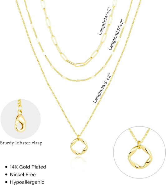 Gold Necklaces for Women Stackable14K Gold Silver Plated Circle Paperclip Chain Pendant Choker Necklace Set For Woman
