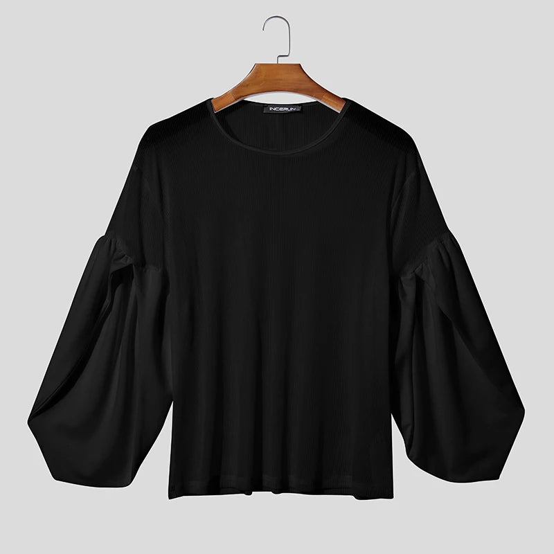 INCERUN Men T Shirt Mesh Hollow Out O-neck 3/4 Sleeve Male Tee Tops Streetwear See Through Sexy Fashion Party Men Clothing 2026