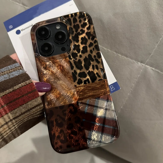 High-End Leopard Print And Tinfoil Design Phone Case for iPhone 17 Pro Max 17 Air 16E 16 15 14 13 12 11 7 8 Plus XS XR 17 Cover