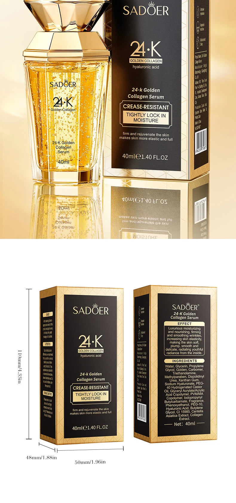 SADOER 24K Golden Collagen Serum for face Moisturizing Anti Wrinkles Hydrating Anti-aging Facial Essence Skin Care Products