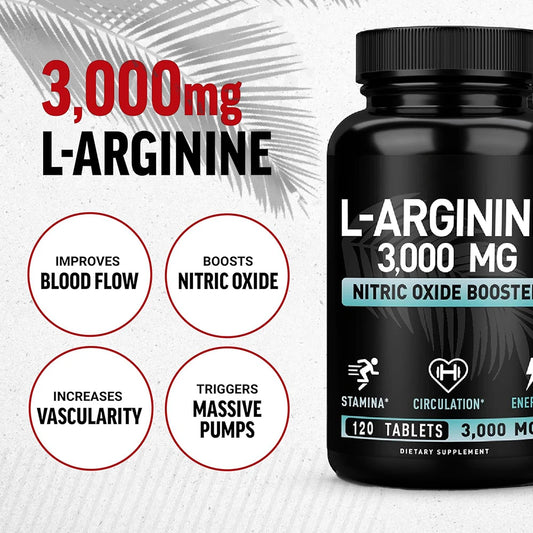 L Arginine 3000mg Capsules | 120 Tablets | Maximum Dose L-Arginine Nitric Oxide Supplement for Workout Training & Muscle Growth