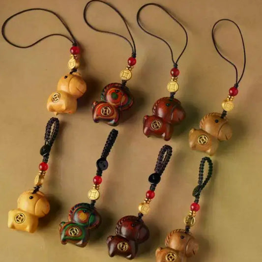 Creative Sandalwood Horse Pendant Keychain Year Of The Horse Mobile Phone Chain Backpack Hanging Decoration New Year Gifts