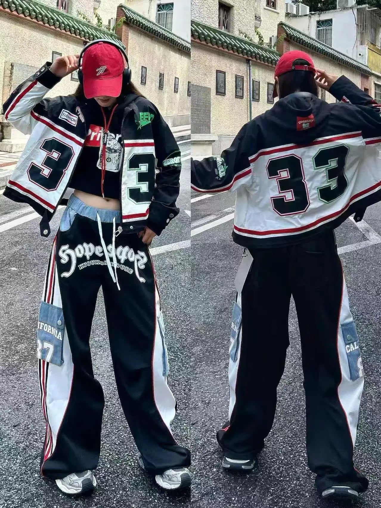 European Style Casual Pants for Women 2026 Spring Summer New Large Pocket Letter Print Embroidery Patchwork Denim Trousers Trendy