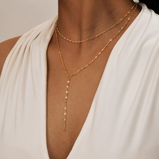 Stainless Steel Lip Chain,Double Layered Fringe Necklace,Gold Color Chaoker Fashion Jewelry Long Neckalce Sets for Women
