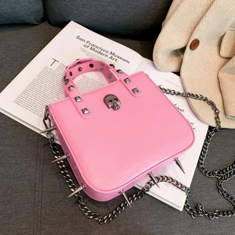 Personalization Popular Dark Girl Punk Style Nail Rivet Cross Small Square Bag Trendy Chain Women's Crossbody Bag Hot Sale