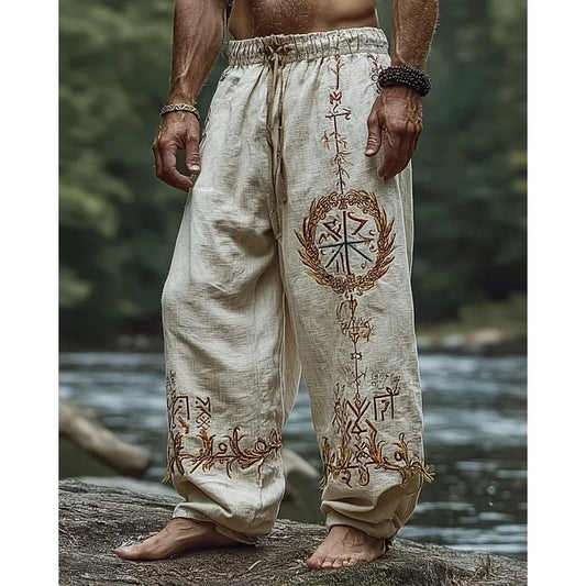 Men's retro Viking Celtic Crow Skull 3D printed casual pants drawstring straight leg pants summer Spring beach pants