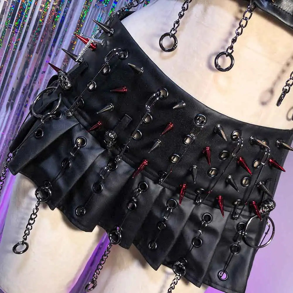 Harajuku 90s Emo Punk Rock Studded E-Girls Teen Grunge DIY Gothic Skirts Y2K Vegan Leather Hand Made Trendy Kawaii Eco Chain