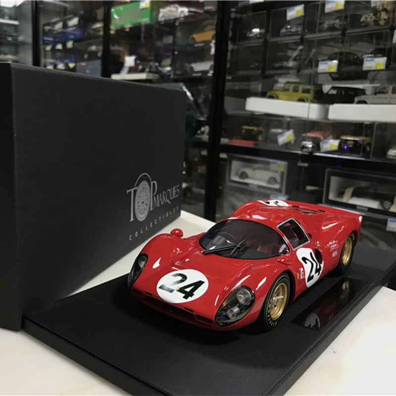 Top 1:18 Scale 330P4 1967 Sports Car Simulation Resin Car Model Toy Adult Fans Collection Gift Display Souvenir