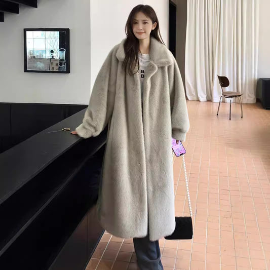 Winter Extended Fashion Leather Fur Coat Women