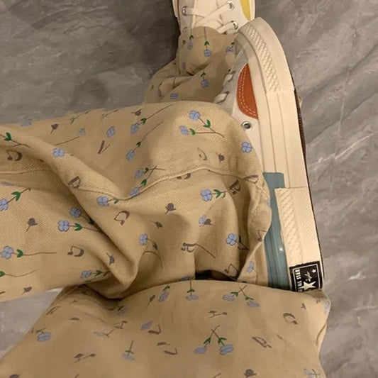 Plus Size Vintage Small Floral Jeans For Women Autumn Leisure Loose