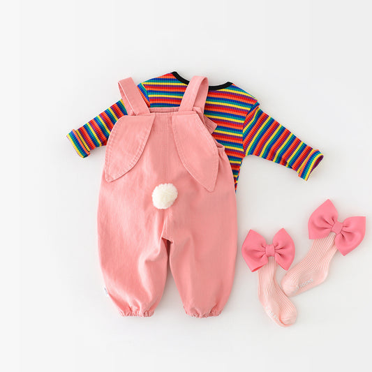 Baby Cotton Suspender Pants Spring New Baby Girl Cartoon Rabbit Ear Pants