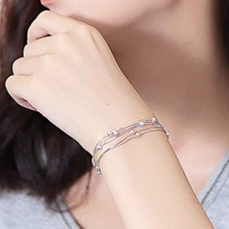 S925 Sterling Silver Multi-layer Ball Bracelet Women's Ins Style Niche