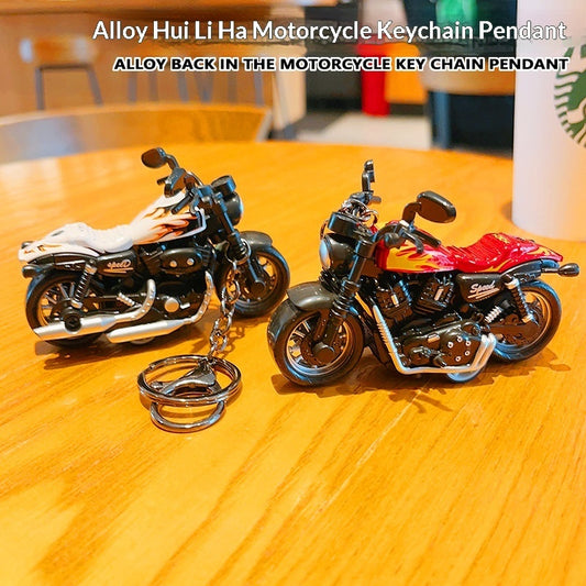 Cartoon Mini Motorcycle Pull-back Toy Keychain