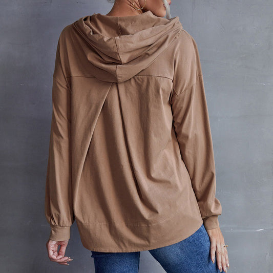 Loose Casual Plus Size Hooded Tap Pocket Sweatshirt