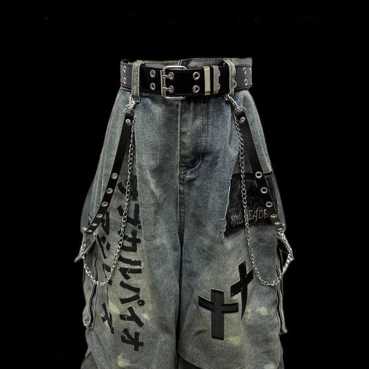 Wasteland Style Distressed Patchwork Wide-leg Pants