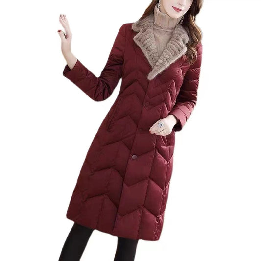 Fashion Warm Mink Fur Collar Thin And Thick Down Jacket Women
