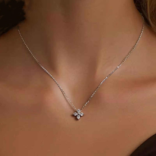 S925 Sterling Silver Clover Moissanite Bracelet Necklace