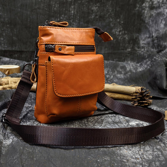 Men's Leather Belt Bag Crazy Horse Leather Crossbody Bag