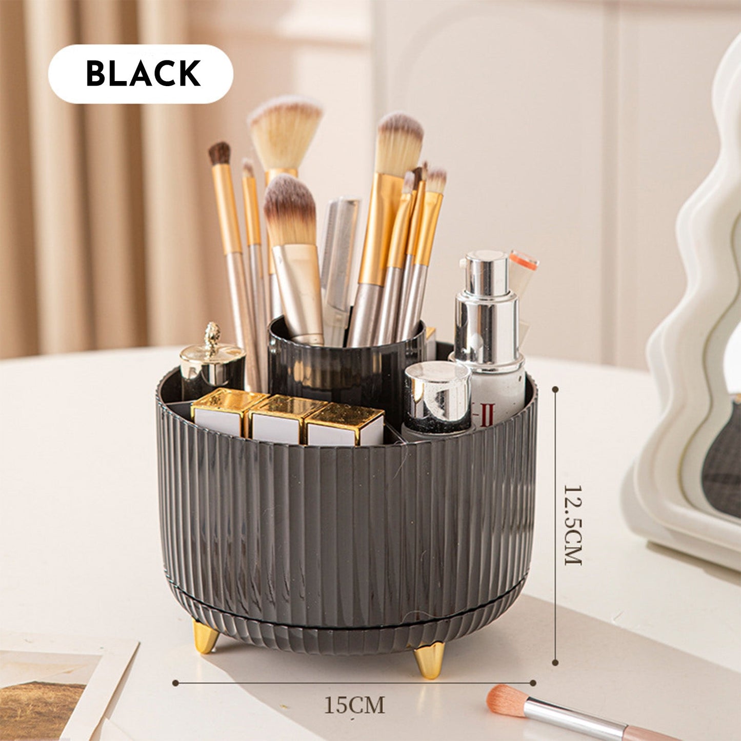 360 Rotating Makeup Brush Holder & Organizer Countertop Storage For Cosmetics & Skincare 8 Colors