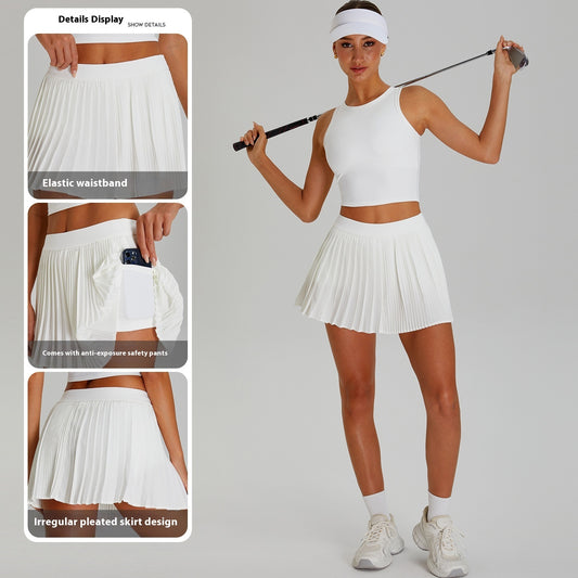 Anti-exposure Tennis Skirt Fitness Stitching Pleated Yoga Skirts