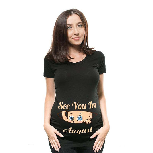 Women's Maternity Clothes Black Short-sleeved T-shirt