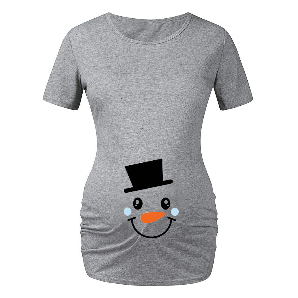 Christmas Cartoon Snowman Print Maternity Dress Summer Plus Size Maternity Short-sleeved T-shirt