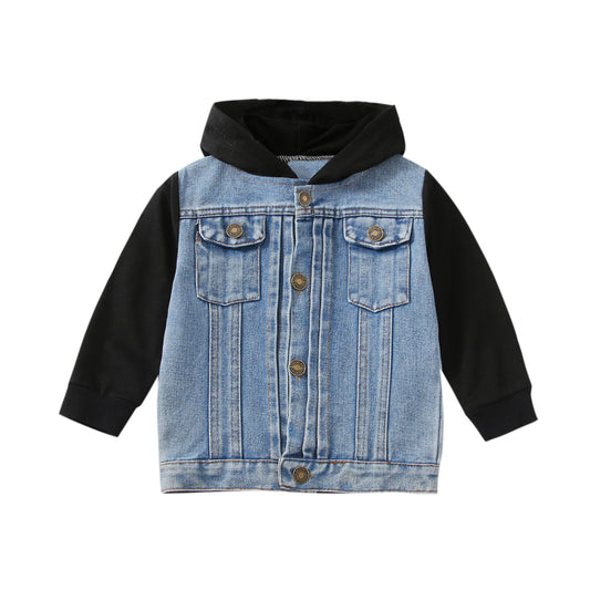 European And American Boy Hooded Raglan Denim Coat