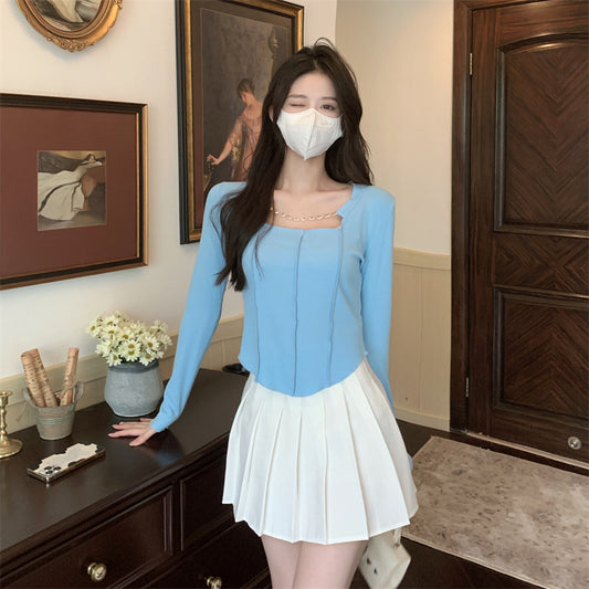 Long Sleeve Plus Size T-shirt Women Chain Slim Top